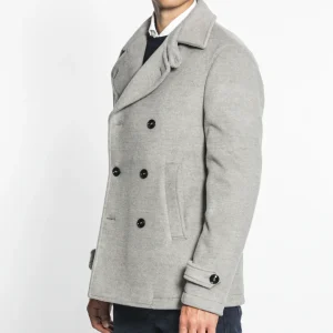 Peacot doppiopetto in misto lana color mastice  | S17