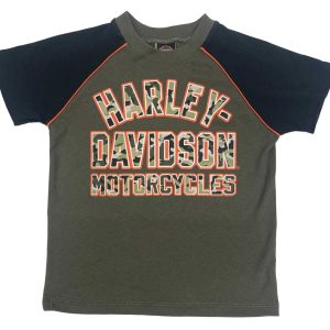 Maglietta a maniche corte con maniche raglan Harley-Davidson® Big Boys’ Camo H-D, verde/nera 1099513
