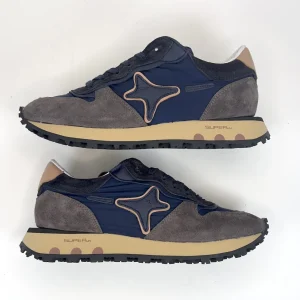 Sneakers Super Run in tessuto blu con inserti in pelle tortora| AMA BRAND