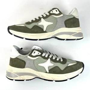 Sneaker alta in tessuto tecnico bianca con inserti in suede verde | AMA BRAND