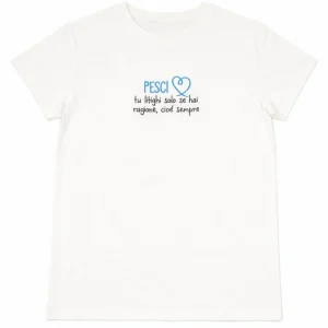 T-shirt bianca “Pesci” con stampa segno zodiacale