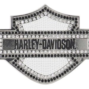 Fibbia per cintura Harley-Davidson® da donna con logo Bar & Shield e strass – Nichel spazzolato MAU013